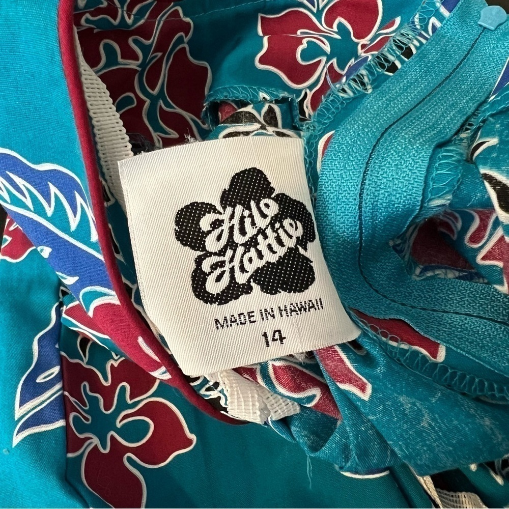Hilo Hattie Hawaiian midi/maxi dress, turquoise and red, tropical print sz 14 - Picture 5 of 13